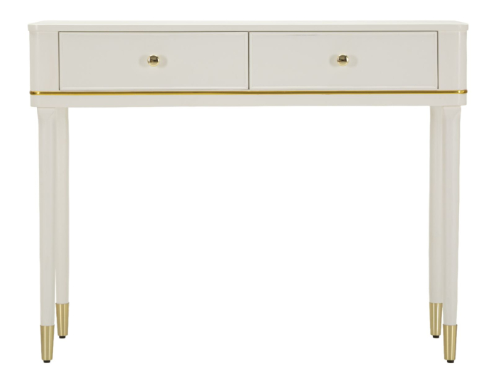 Consolă albă din lemn de pin și MDF cu două sertare și accente aurii design elegant [2]