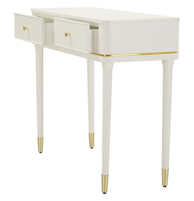 Consolă albă din lemn de pin și MDF cu două sertare și accente aurii design elegant [3]