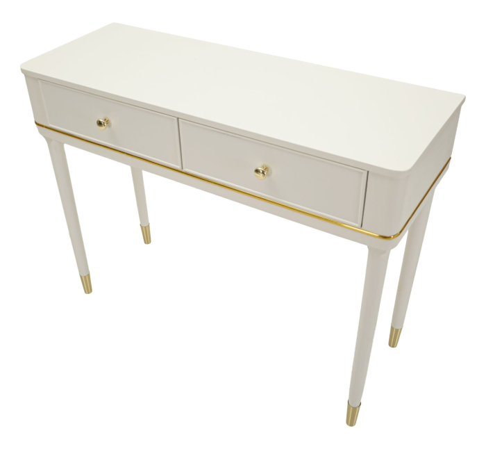 Consolă albă din lemn de pin și MDF cu două sertare și accente aurii design elegant [4]