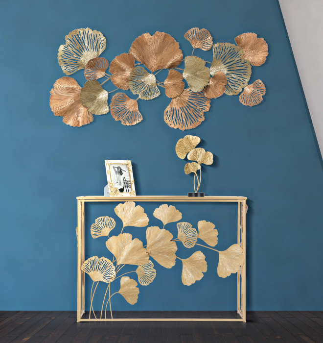 Consola glam aurie cu blat din oglinda Leaf | CreativDeco.ro [2]