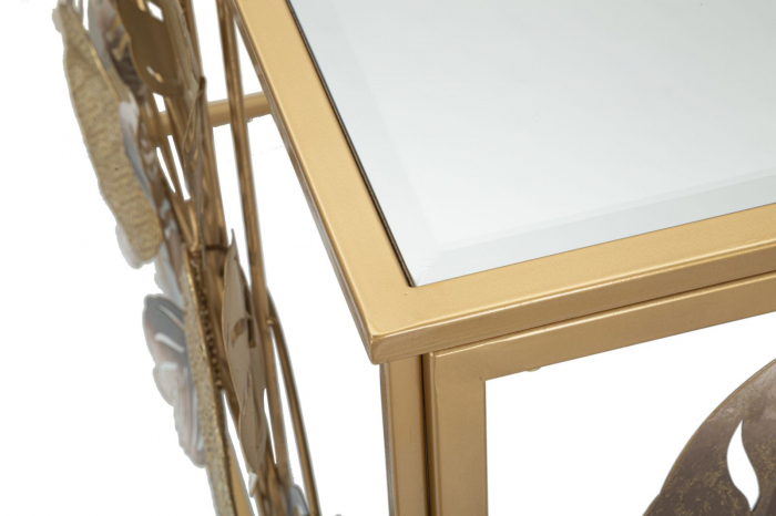Consola aurie cu blat din oglinda decorata cu frunze Leavy | CreativDeco.ro [6]