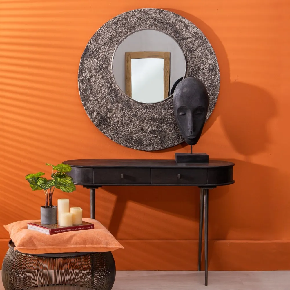 Consola lemn de mango cu sertare, maro argintiu [2]