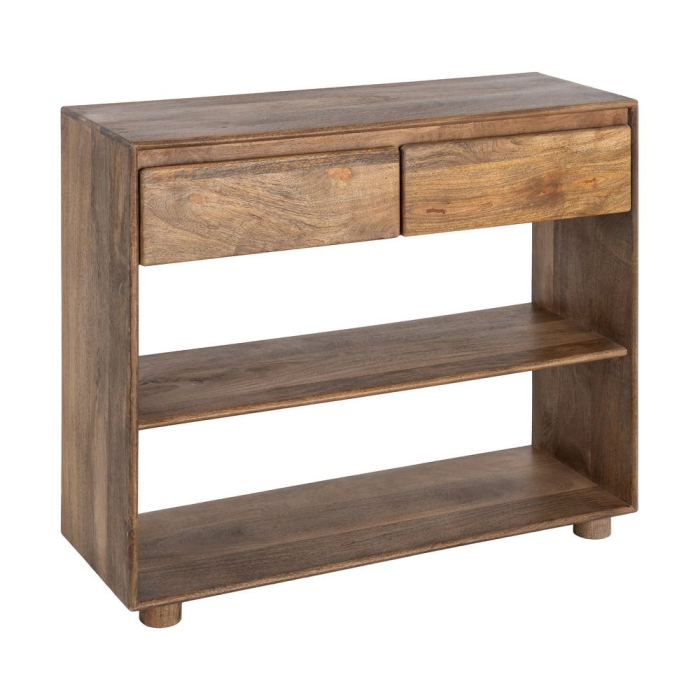 Consolă maro din lemn de mango cu 2 sertare și rafturi deschise [9]