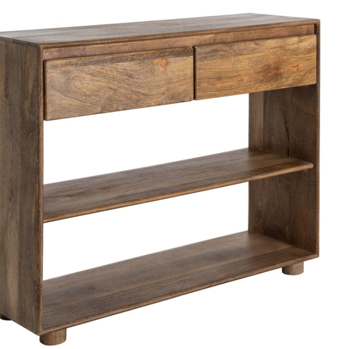 Consolă maro din lemn de mango cu 2 sertare și rafturi deschise [4]