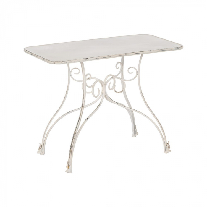 Consolă vintage crem Ixia – scroll-uri metalice și patină antichizată – vedere frontală [2]