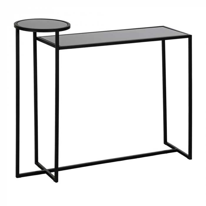 Consolă asimetrică Ixia – sticlă și metal negru, cu platformă rotundă – vedere frontală [2]