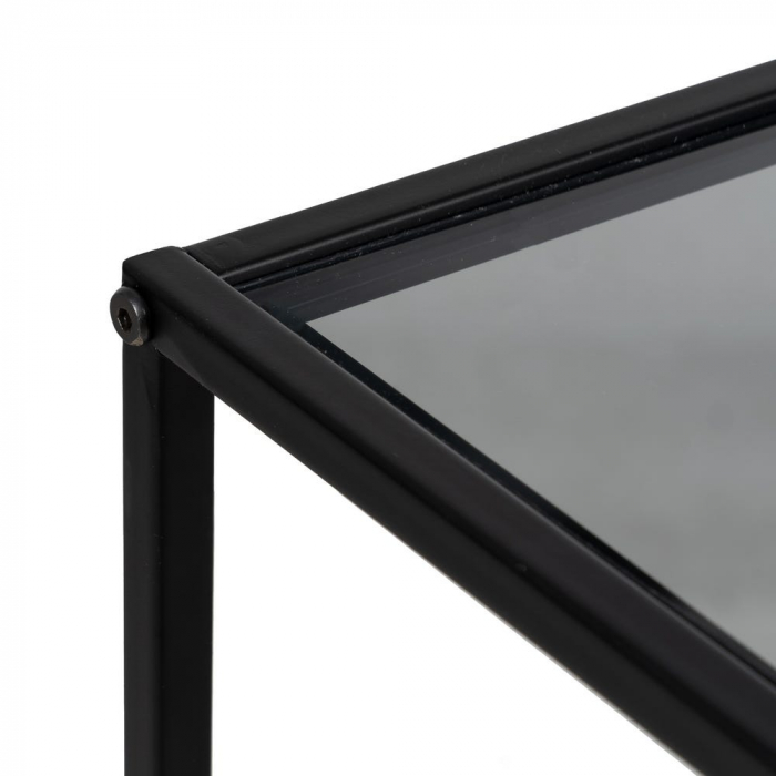 Consolă modernă Ixia – fier vopsit negru și blat sticlă transparentă – vedere laterală [4]