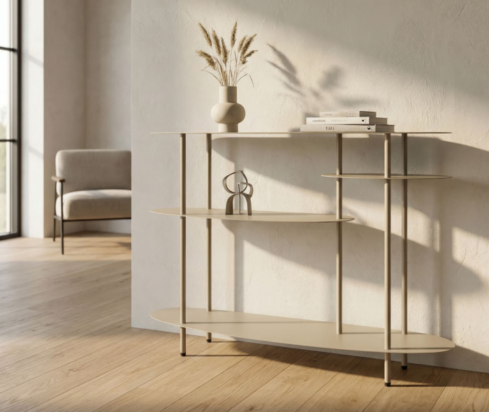 Consolă metalică modernă cu polițe ovale finisaj gri taupe [8]