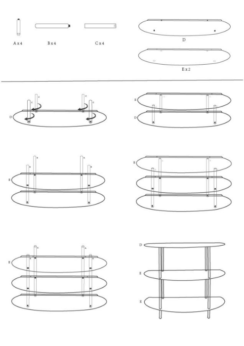 Consolă metalică cu polițe ovale pe trei niveluri finisaj gri taupe [9]