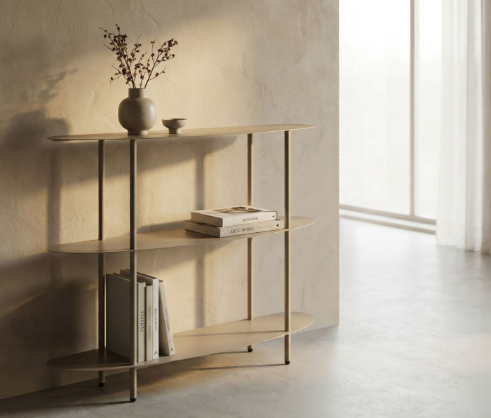 Consolă metalică cu polițe ovale pe trei niveluri finisaj gri taupe [2]