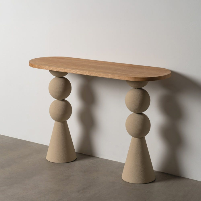 Consolă modernă naturală cu picioare sculpturale albe [2]