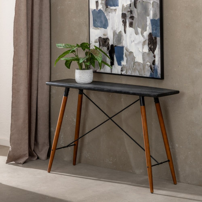 Imagine consolă neagră cu picioare lemn [9]