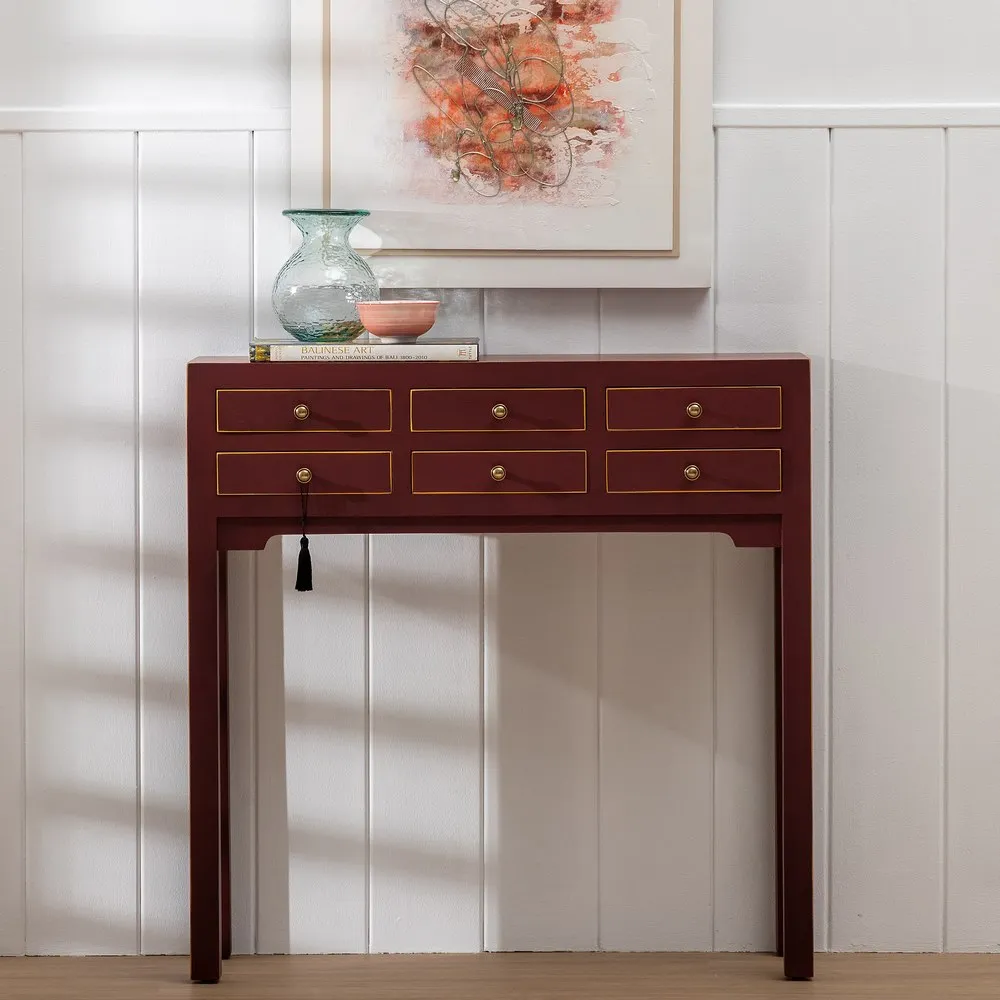 Consola rosie design oriental cu 6 sertare | Mobila living [2]