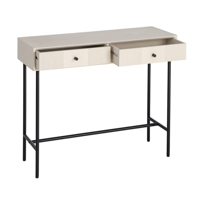 Consolă pentru hol din MDF crem cu sertare și picioare metalice [3]