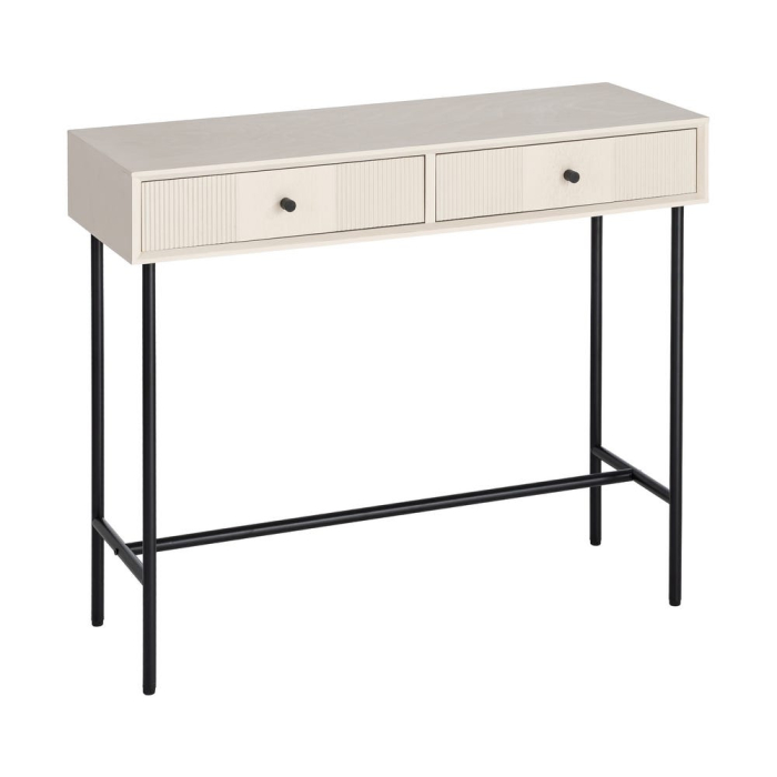 Consolă pentru hol din MDF crem cu sertare și picioare metalice [2]