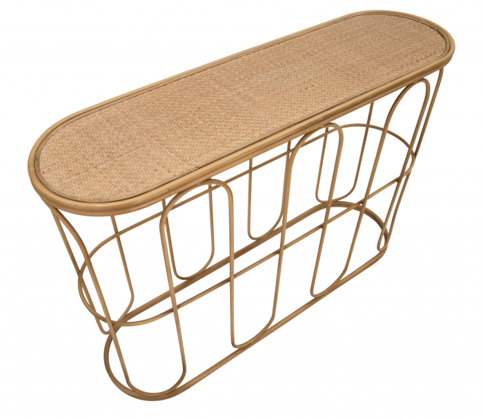 Consolă boho chic Samui din metal bej și ratan natural [5]
