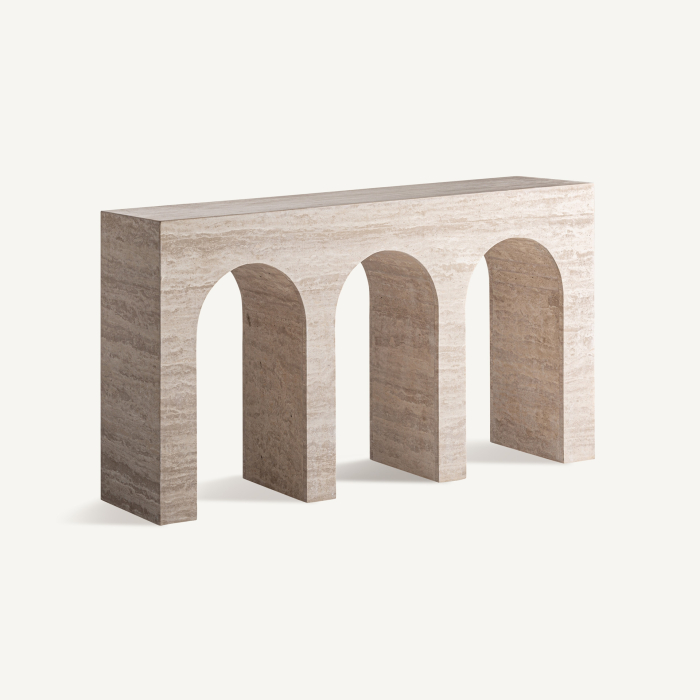 Consola sculpturala din travertin bej cu arcade Thiennes 150x35x80 cm [2]