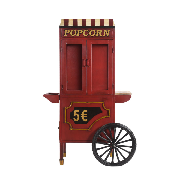 Consolă tip cărucior de popcorn din metal roșu cu vitrină din sticlă [4]
