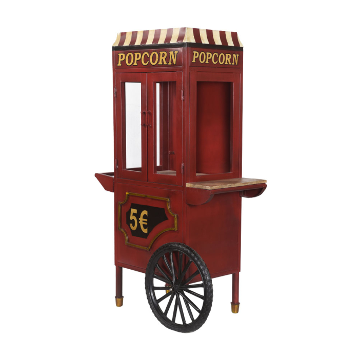 Consolă tip cărucior de popcorn din metal roșu cu vitrină din sticlă [3]