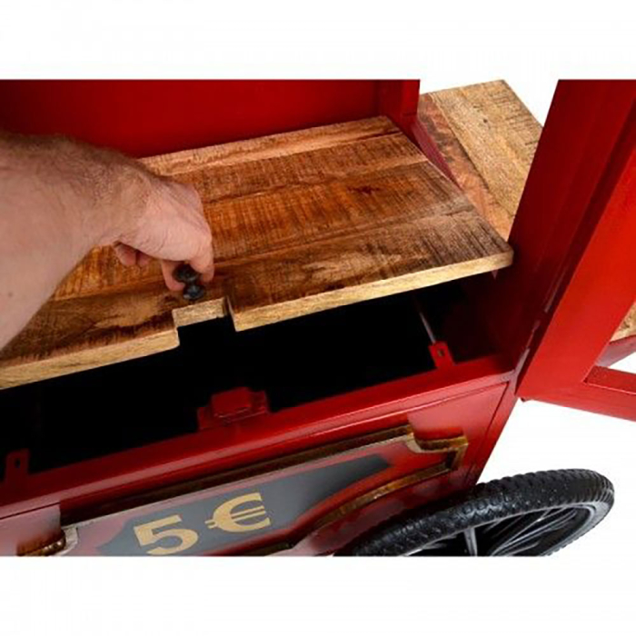Consolă tip cărucior de popcorn din metal roșu cu vitrină din sticlă [5]