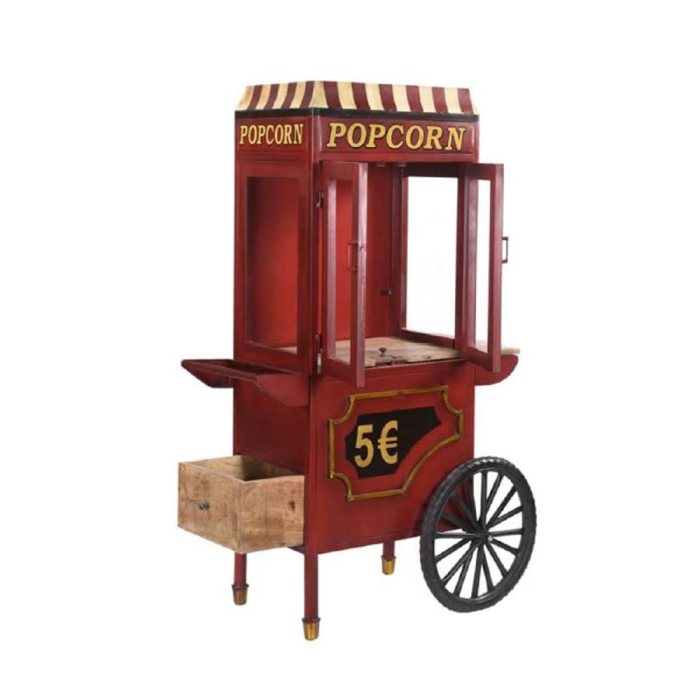 Consolă tip cărucior de popcorn din metal roșu cu vitrină din sticlă [1]