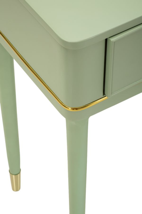 Consolă verde salvie din lemn de pin și MDF cu două sertare și accente aurii design elegant [7]