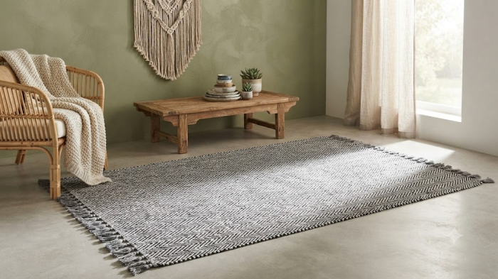 Covor Alb-negru Manual cu Ciucuri pentru Living | Covoare Mari [2]
