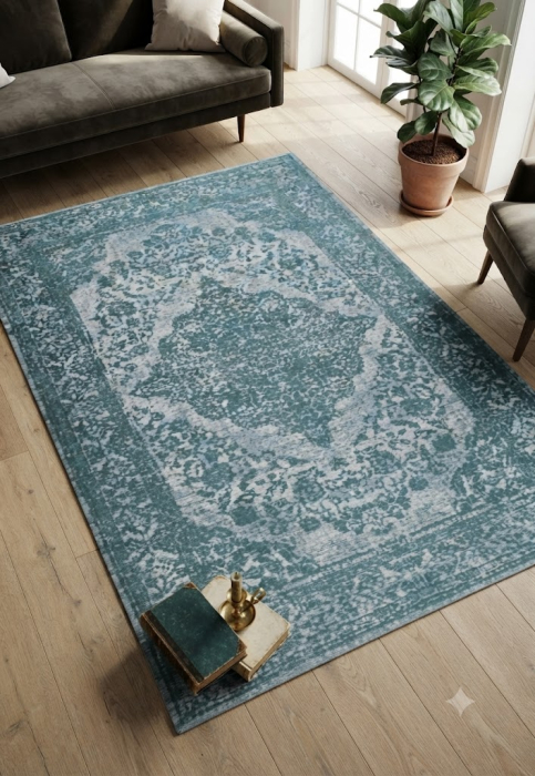 Covor albastru pentru living|Covoare vintage moderne [2]