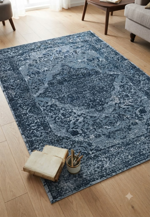 Covor bleumarin pentru living|Covoare vintage moderne [2]
