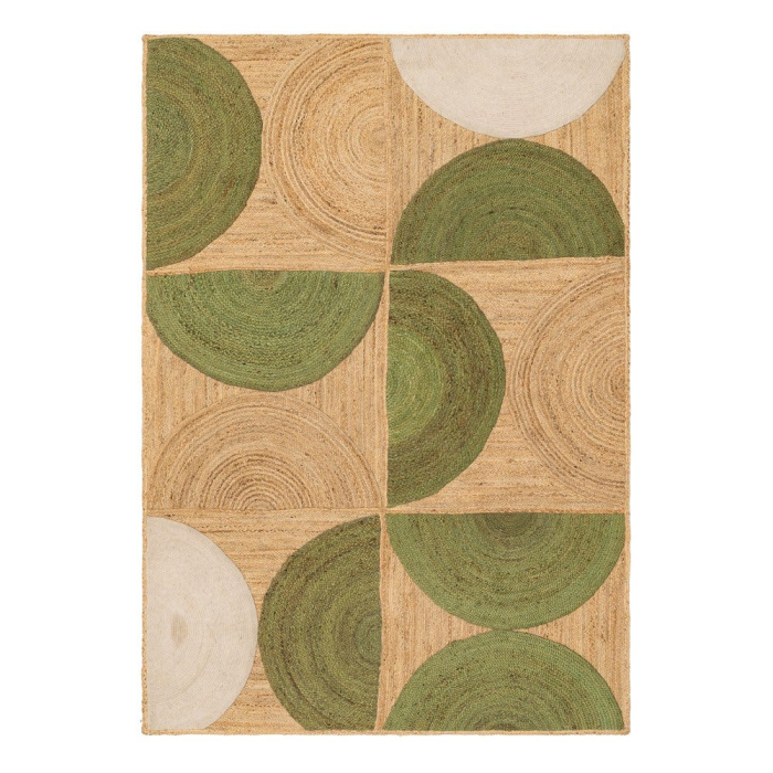 Covor din iută natural-verde cu model geometric din semicercuri – imagine principală în dining [1]