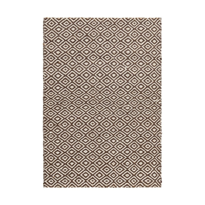 Covor din iută natural maro model geometric Altea – vedere de sus, romburi repetate, textură de iută. [1]