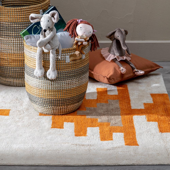 Covor dreptunghiular bumbac Azteca alb-portocaliu|Covoare vibrante pentru decor modern [2]