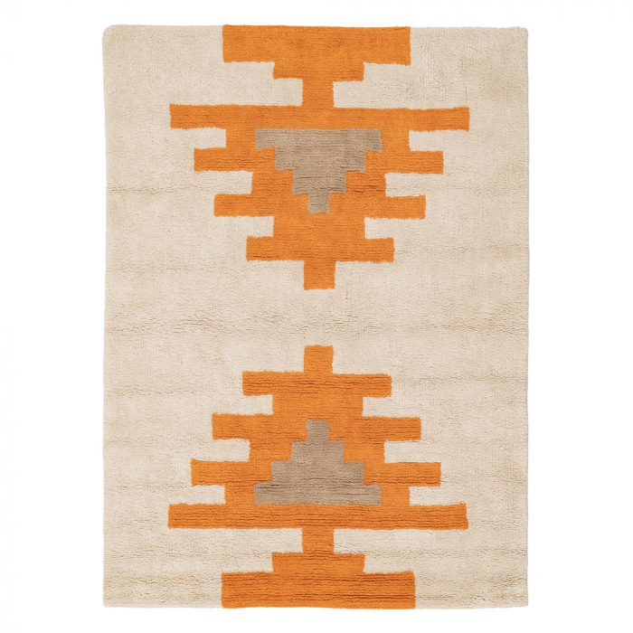 Covor dreptunghiular bumbac Azteca alb-portocaliu|Covoare vibrante pentru decor modern [1]