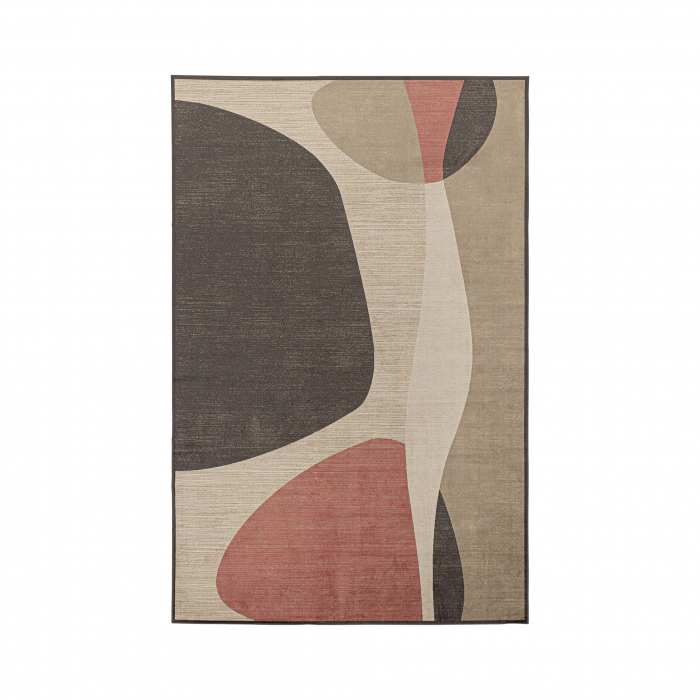 Covor dreptunghiular bej cu design abstract organic – fluiditate vizuală și rafinament [1]