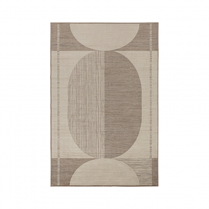 Covor dreptunghiular bej cu design geometric liniar – echilibru decorativ [1]