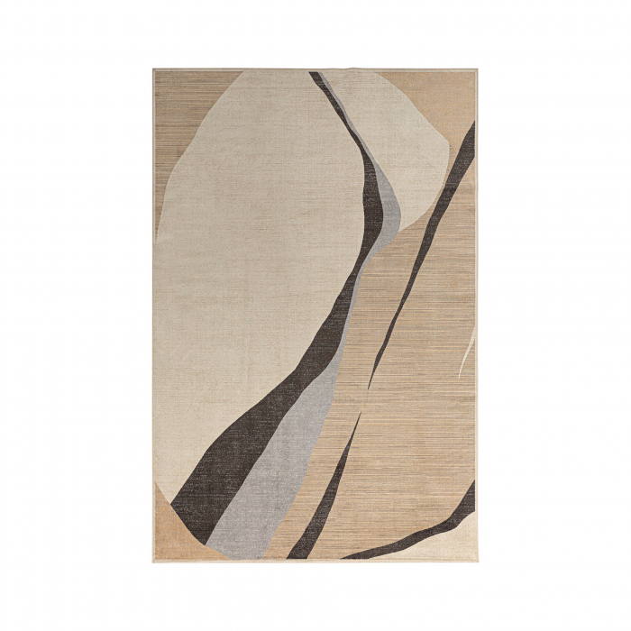 Covor dreptunghiular bej cu model abstract contemporan – armonie în linii fluide [1]