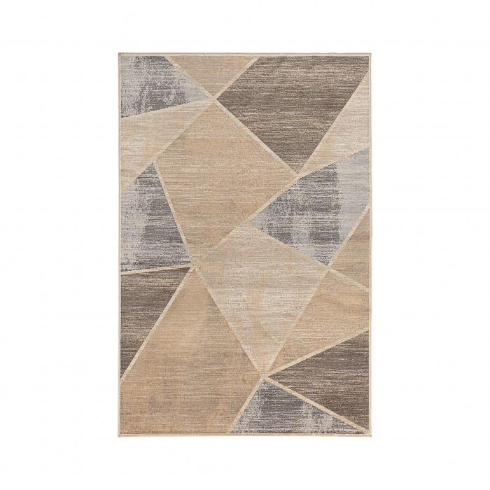 Covor dreptunghiular bej cu nuanțe de verde – design geometric abstract [1]