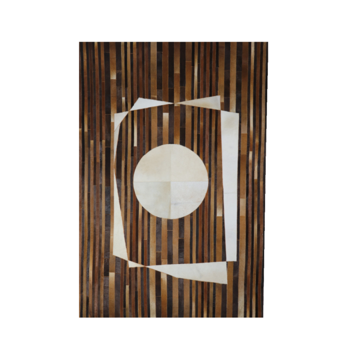 Covor dreptunghiular piele lână maro negru bej – pattern geometric [1]