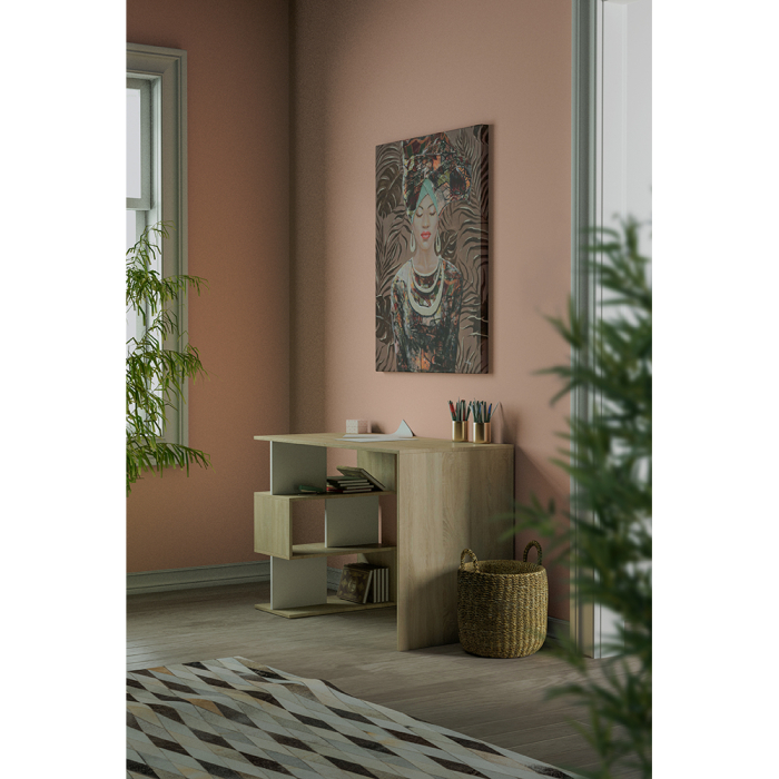 Covor dreptunghiular piele naturală gri bej maro – design geometric [2]