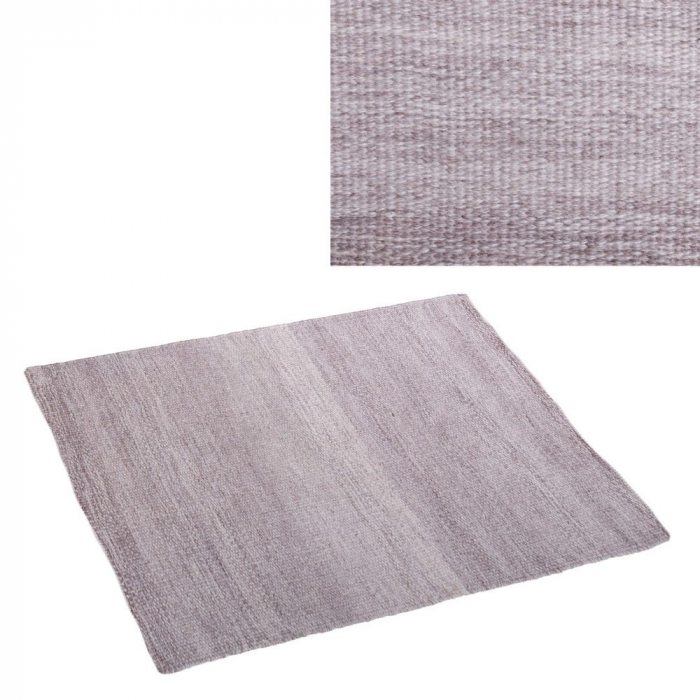 Covor pet reciclat gri cald 160x230 – detaliu textură și mobilier natur [1]