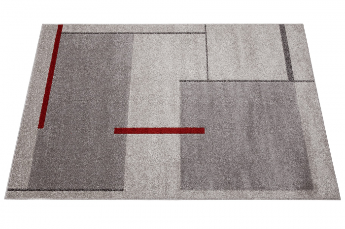 Covor modern geometric gri rosu|Covoare moderne premium [2]