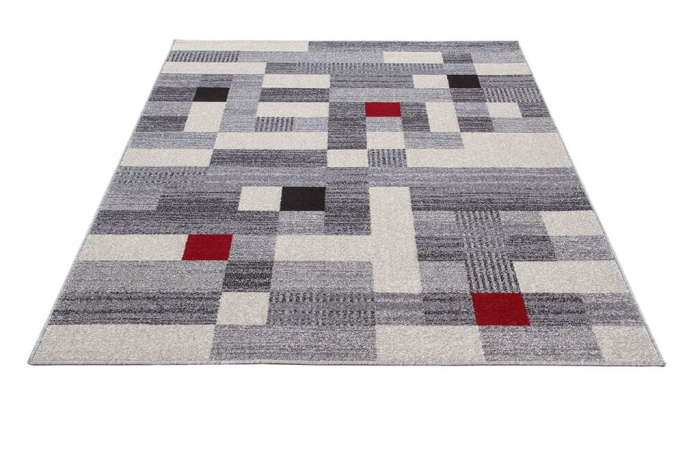 Covor geometric gri-rosu Casa|Covoare moderne contemporane [5]