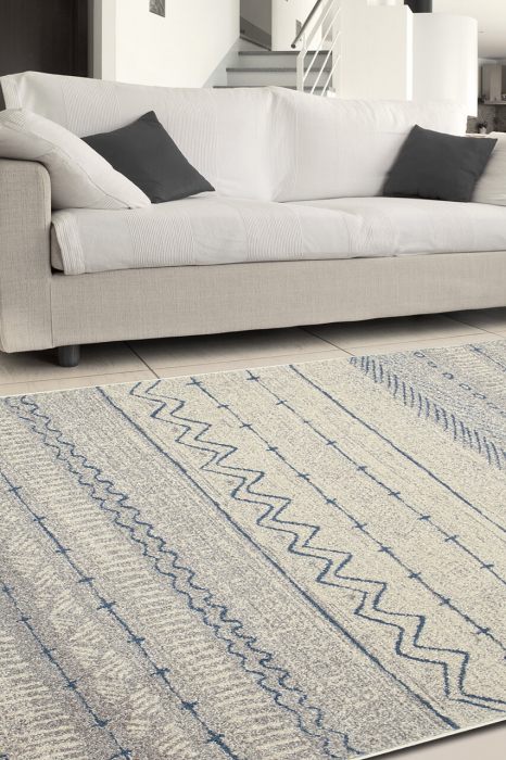 Covor geometric ivory-albastru Casa|Covoare moderne contemporane [7]
