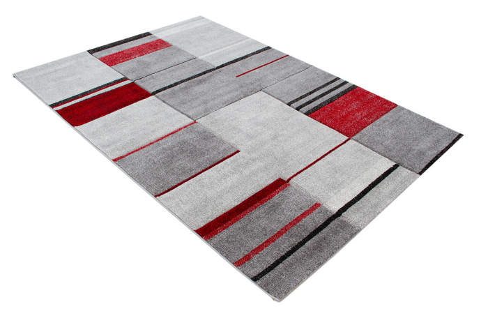Covor contemporan geometric rosu-gri|Covoare moderne premium [3]