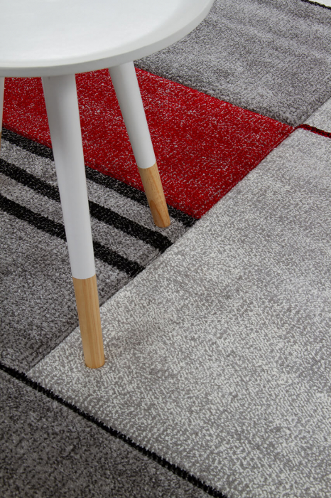 Covor contemporan geometric rosu-gri|Covoare moderne premium [6]