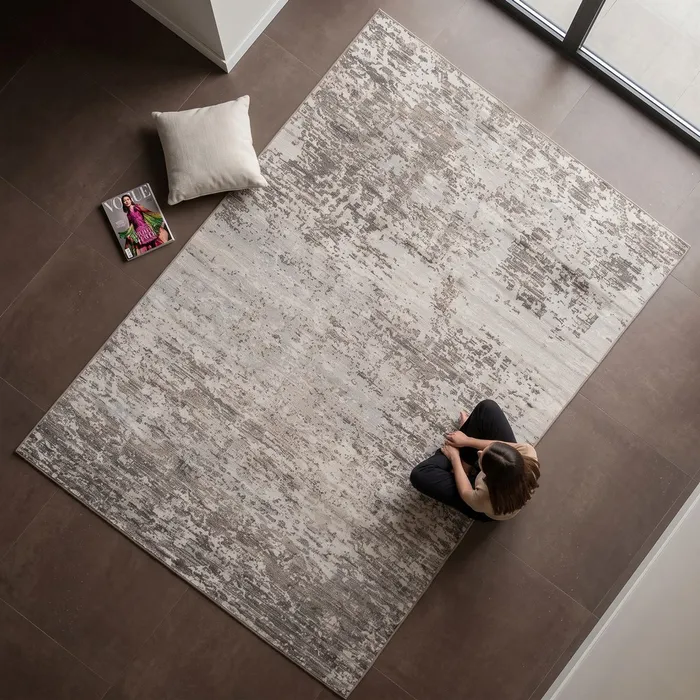 Covor living gri din viscoză cu model abstract la dimensiune mare [3]