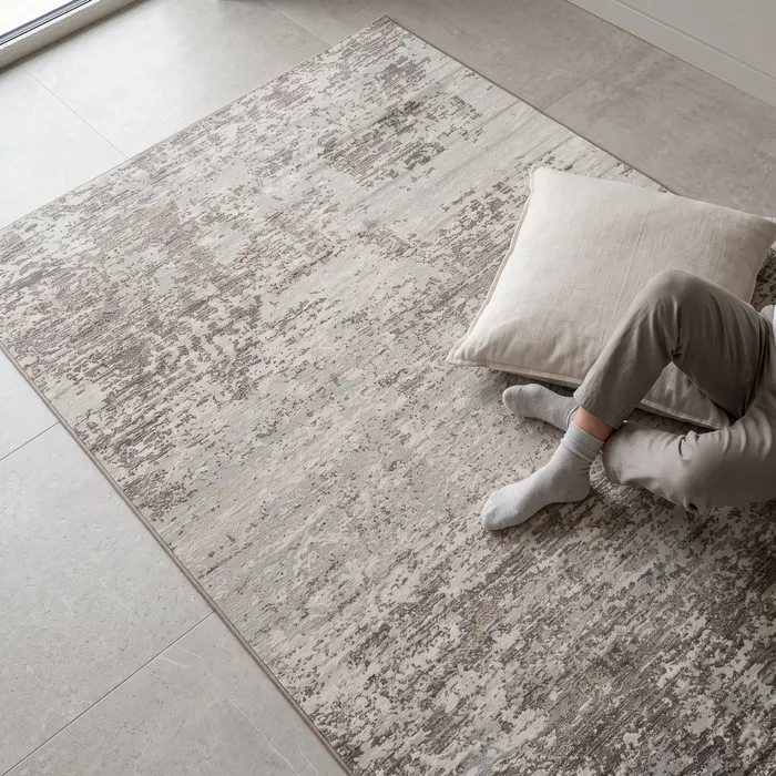 Covor living gri din viscoză cu model abstract texturat [2]