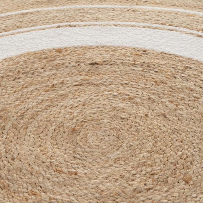Covor rotund boho din iută cu bandă albă largă și bordură naturală [3]
