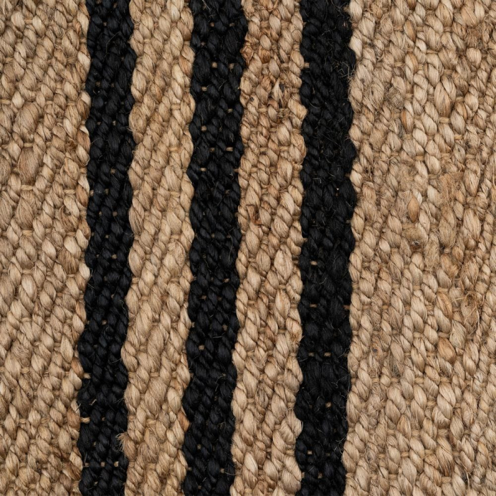 Covor traversă din iută natural cu dungi negre Altea – vedere de sus, benzi negre la capete, textură de iută. [6]