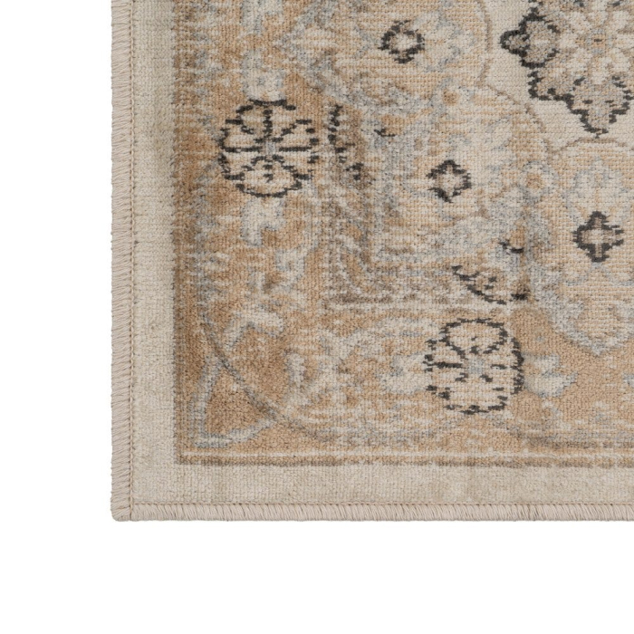 Covor vintage din viscoză în tonuri naturale cu bordură decorativă [4]